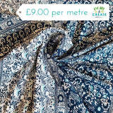 Viscose Checkerboard Floral in Blues