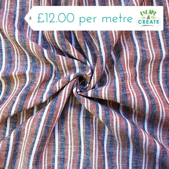 Linen Viscose Blend Rust Stripe