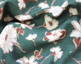 Linen Cotton Blend Rust Floral on Green