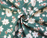 Linen Cotton Blend Rust Floral on Green