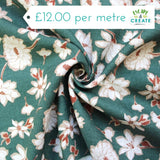 Linen Cotton Blend Rust Floral on Green