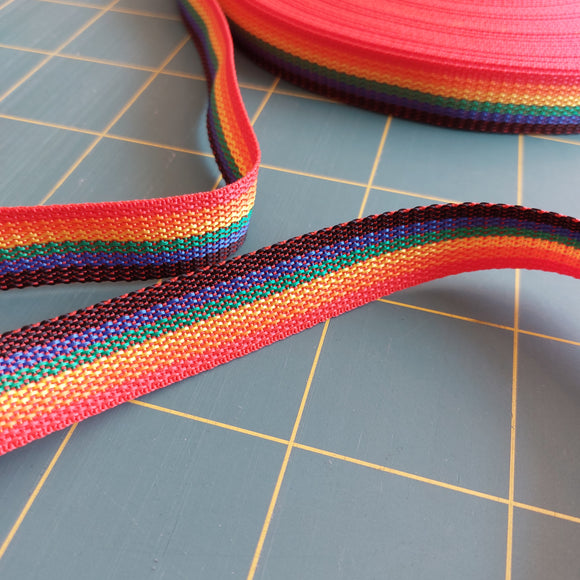 Webbing Tape 25mm (Polypropylene) in Rainbow Stripe