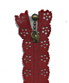 Zip Lace Exposed 20cm in Barn Red