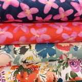 Cotton Lawn (Pima) Lavender Flower on Coral