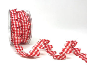 Ribbon 25mm Heart Shaped Gingham in Red