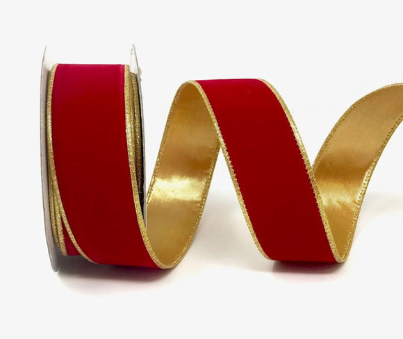 Ribbon 38mm Satin with Wired Edge 38mm in Red/Gold