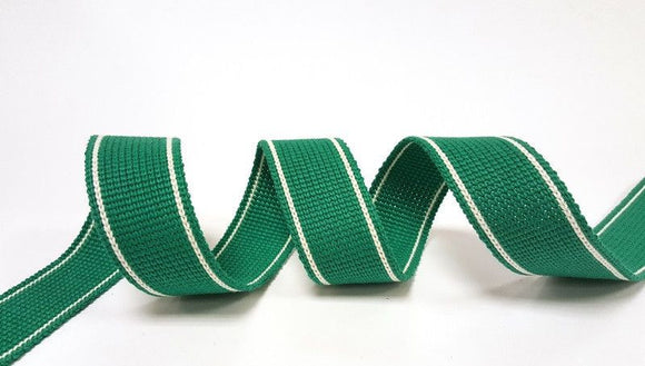 Webbing Tape 30mm (Cotton/Acrylic) in Lincoln Green Stripe