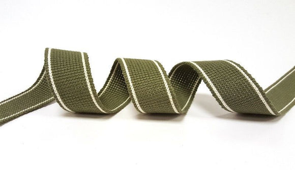 Webbing Tape 30mm (Cotton/Acrylic) in Olive Green Stripe