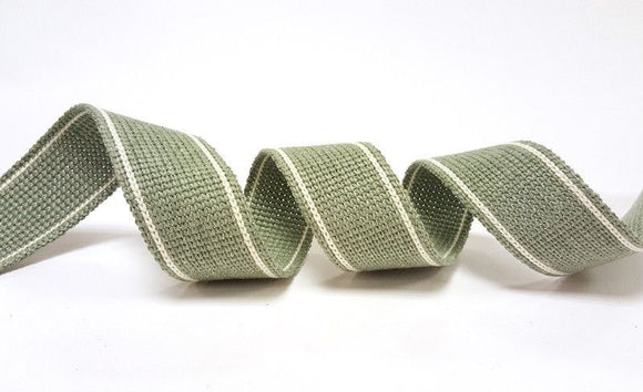 Webbing Tape 30mm (Cotton/Acrylic) in Sage Green Stripe