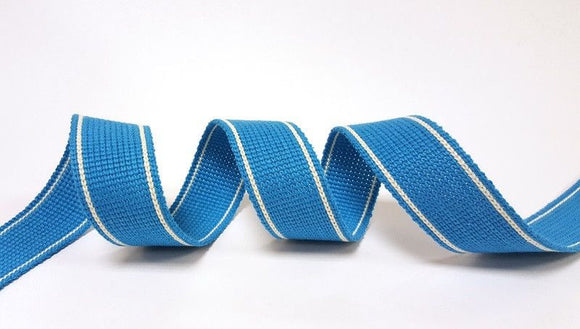 Webbing Tape 30mm (Cotton/Acrylic) in Lt Turquoise Stripe