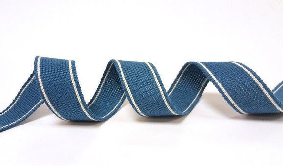 Webbing Tape 30mm (Cotton/Acrylic) in Dk Teal Stripe