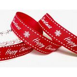 Ribbon 16mm Happy Christmas on Red (by the metre)