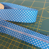 Bias Binding 30mm Blue with White Polka Dots