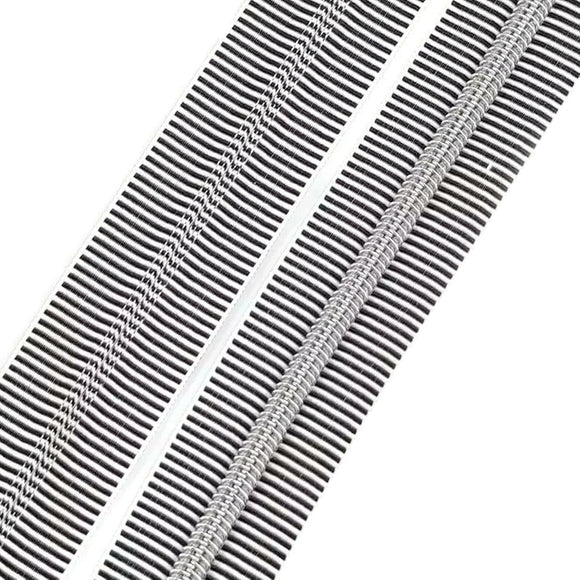 Zipper Tape - Continuous Zip (Heavy Duty #5) in Black/White Stripe