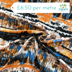 REMNANT Chiffon Rust and Blue Striped Abstract  (140cm wide x 207 cm length).