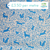 Polycotton Christmas Prancing Animals Forest Blue