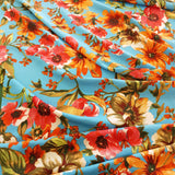 REMNANT Crepe with Large Flowers on Turquoise (145cm wide x 215cm)