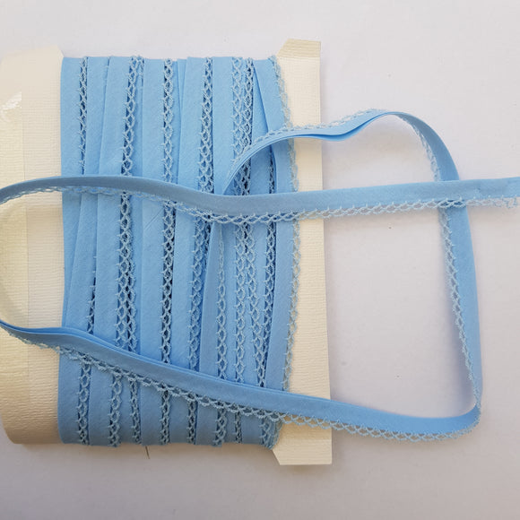 Bias Binding 12mm with Lace Edge in Baby Blue