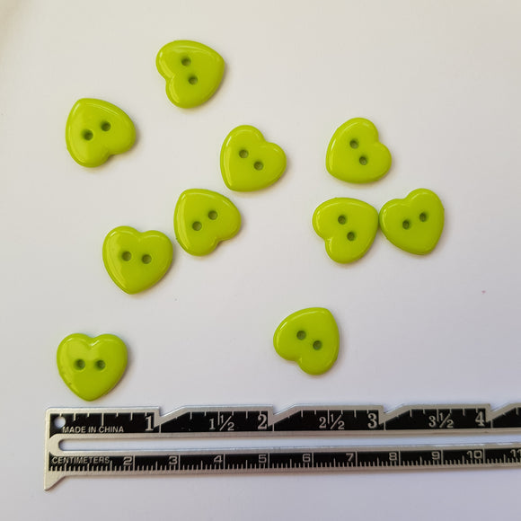 Button 15mm Heart Shaped in Lime Green