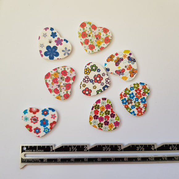 Button 27mm Heart Shaped Floral