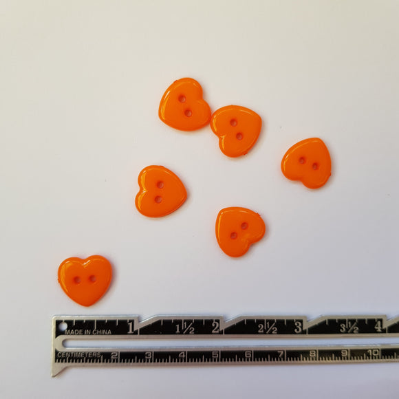 Button 15mm Heart Shaped in Orange