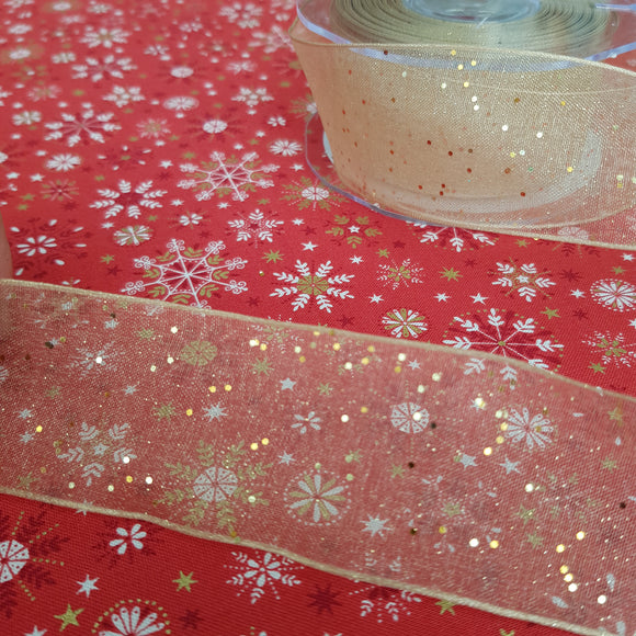 Ribbon 40mm Sheer Glitter Sprinkles on Honey Gold