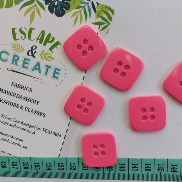 Button 27mm Square, 4 Hole in Cerise Pink