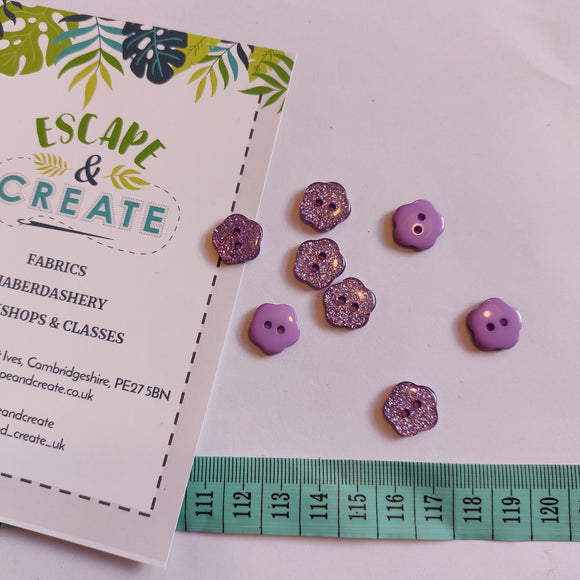 Button 15mm Flower Glitter in Purple