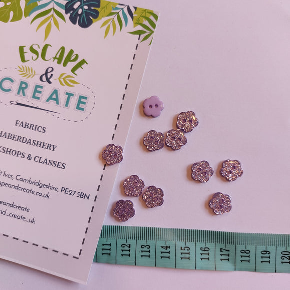 Button 11mm Flower Glitter in Lilac