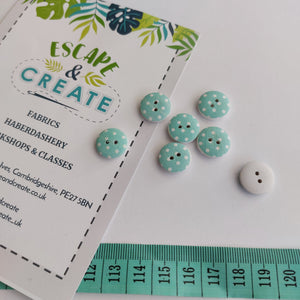 Button 15mm Round, Dotty in Blue