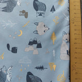Soft Shell Fleece Backed Forest Animals on Blue