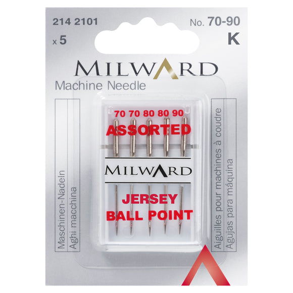 Machine Needles - Jersey Ballpoint Assorted (70-90) (pack of 5) by Milward