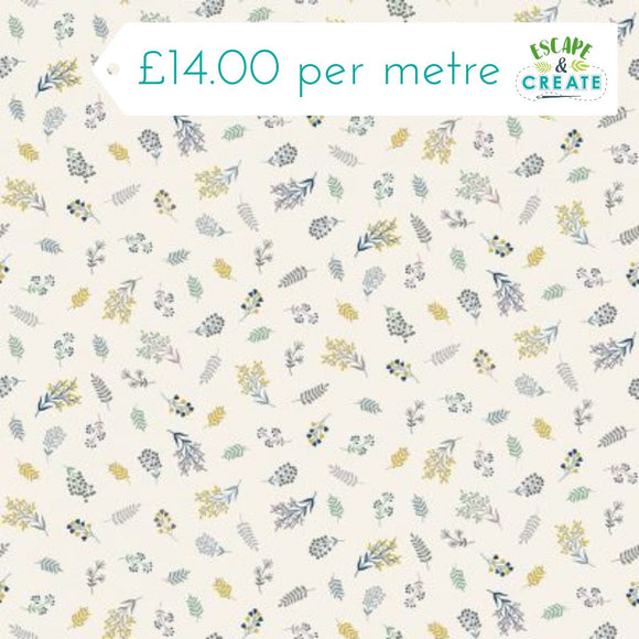 REMNANT Makower Heather & Sage Sprig Scatter Cream (110cm wide x 117cm)