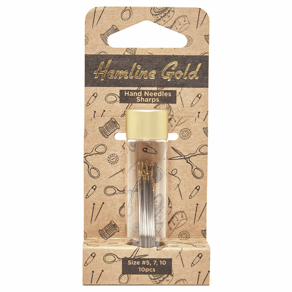 Hand Sewing Needles - Sharps Size 5-10 (pack of 10) Hemline Gold