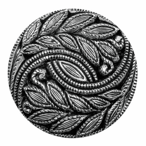 Button 28mm Round Shank Silver Leaves on Black