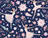 REMNANT Cotton Digital Print Floral Ballerinas on Navy (147cm wide x 135cm)
