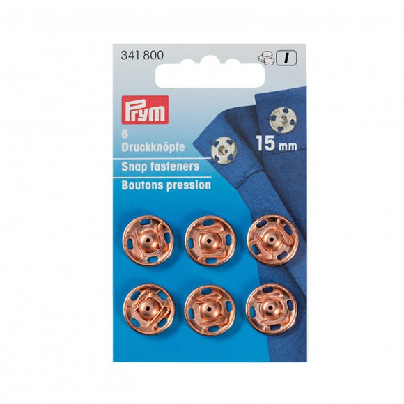 Snap Fasteners 15mm Sew On Metal Rose Gold by Prym (6 sets)