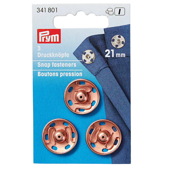 Snap Fasteners 21mm Sew On Metal Rose Gold by Prym (3 sets)