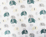 Cotton Poplin Spotty Green Elephants on White