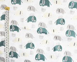 Cotton Poplin Spotty Green Elephants on White