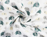 Cotton Poplin Spotty Green Elephants on White