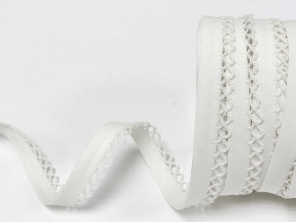 Bias Binding 12mm with Lace Edge in White