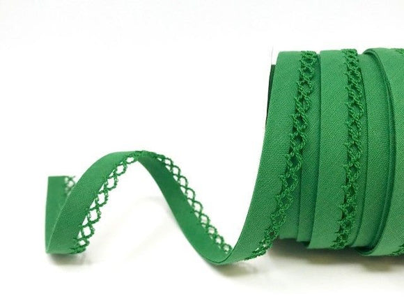 Bias Binding 12mm with Lace Edge in Emerald Green