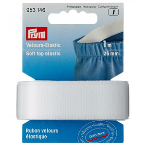 Elastic - Soft Top Velour 25mm/1" White by Prym (1m pack)