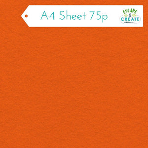 Felt A4 Sheet in Orange 22.5cm x 30cm (9" x 12")
