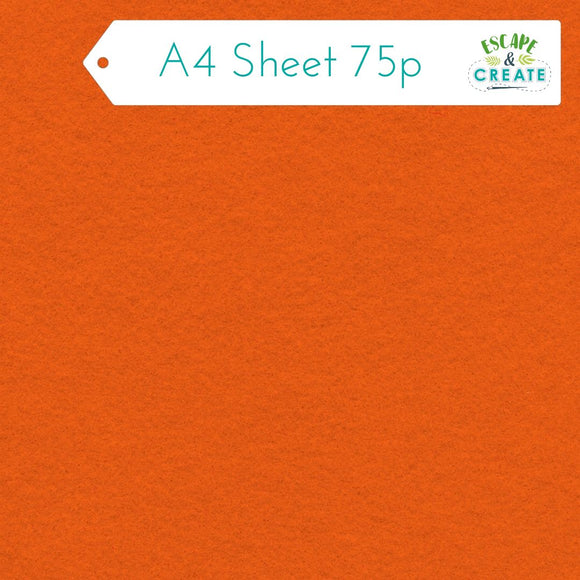Felt A4 Sheet in Orange 22.5cm x 30cm (9