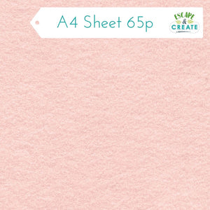 Felt A4 Sheet in Baby Pink 22.5cm x 30cm (9" x 12") 1mm thick