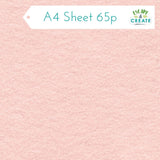 Felt A4 Sheet in Baby Pink 22.5cm x 30cm (9" x 12") 1mm thick