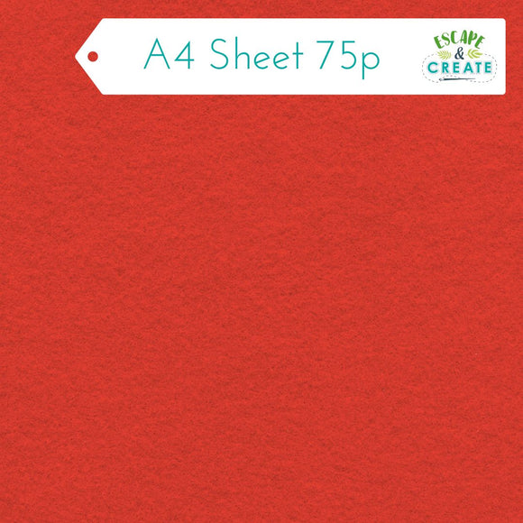 Felt A4 Sheet in Red 22.5cm x 30cm (9