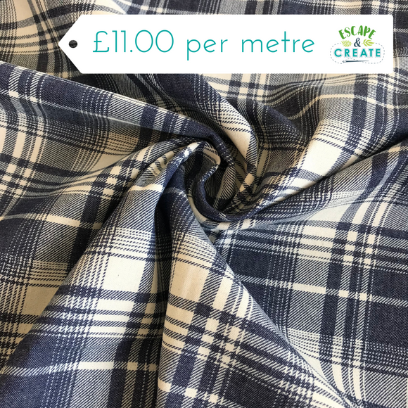 REMNANT Chambray Blue and White Checked Tartan (145cm wide x 142cm)